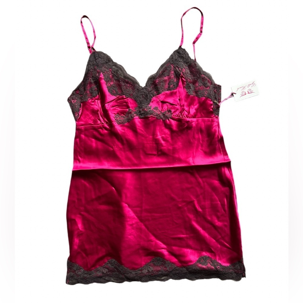 Gold Hawk Cerise Pink Silk Lace Longline Tank Top Small NWT